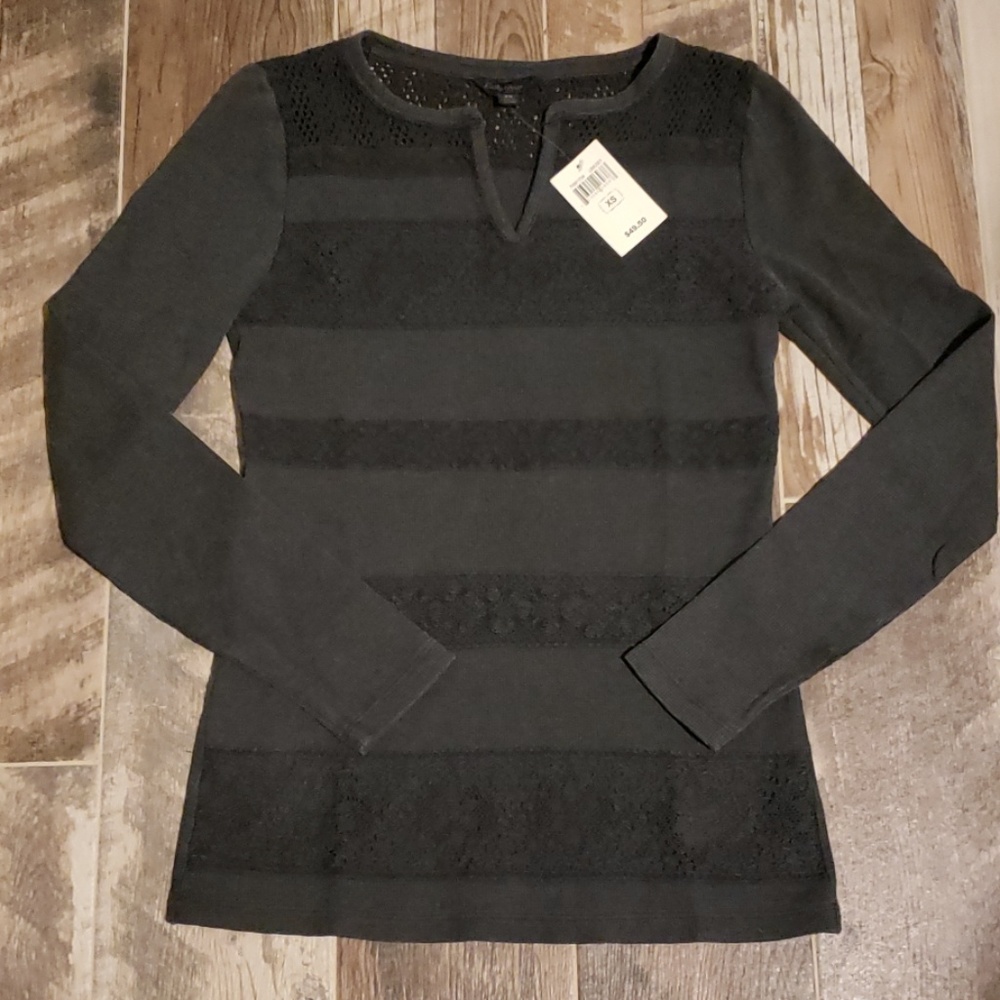 NWT Lucky Brand Washed Thermal Rib Black XS